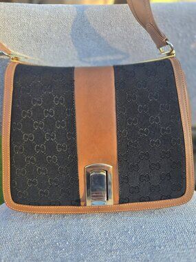 Auth Vintage Gucci GG Monogram Canvas Shoulder Bag with latch